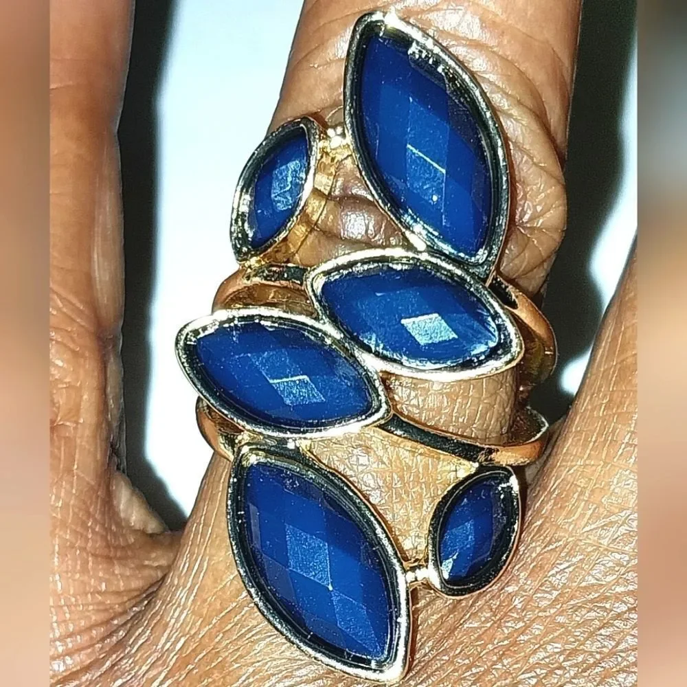 Navy Geometric Personality Versatile Leaf Single Ring Female